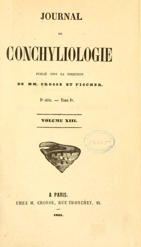 Media type: text; Morelet 1865 Description: Journal de Conchyliologie, vol. XIII, series 3e, tome 5;